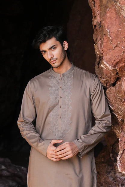'Brown' Embroidered Kurta Pajama