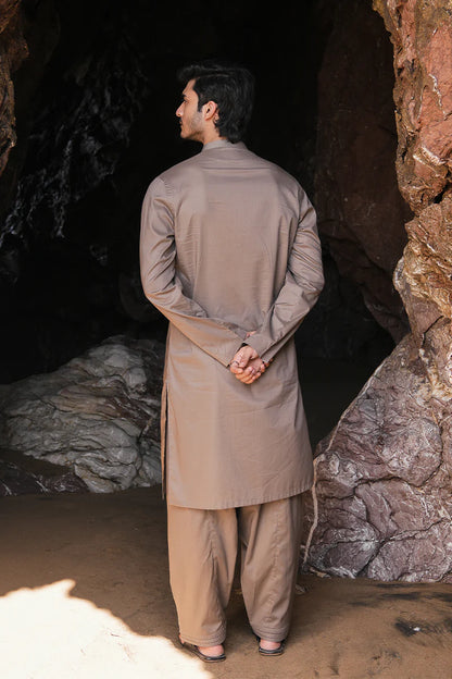 'Brown' Embroidered Kurta Pajama