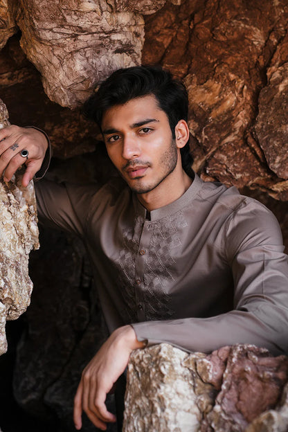'Brown' Embroidered Kurta Pajama